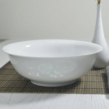 将图片加载到图库查看器，景德镇纯白色家用面碗陶瓷韩式面碗米饭碗陶瓷大碗刻花单个 一套
