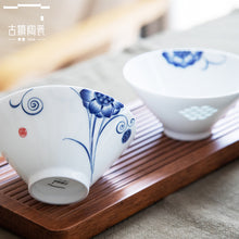 将图片加载到图库查看器，古镇陶瓷旗舰店景德镇餐具釉下彩碗高温陶瓷玲珑瓷碗青花瓷斗笠碗
