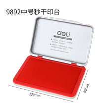 将图片加载到图库查看器，得力红色印台9891【水性】【秒干】印泥盖章台办公财务用品金属外壳红色大中小印章按手印指纹办公用品
