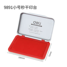 将图片加载到图库查看器，得力红色印台9891【水性】【秒干】印泥盖章台办公财务用品金属外壳红色大中小印章按手印指纹办公用品
