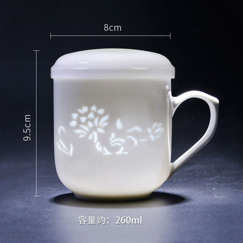 景德镇茶杯陶瓷茶水分离办公室玲珑杯高档过滤杯白瓷杯子泡茶杯女