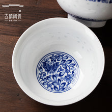 将图片加载到图库查看器，景德镇玲珑瓷青花瓷白瓷碗套装组合个人专用家用陶瓷餐具家庭饭碗
