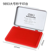 将图片加载到图库查看器，得力红色印台9891【水性】【秒干】印泥盖章台办公财务用品金属外壳红色大中小印章按手印指纹办公用品
