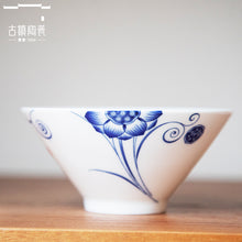 将图片加载到图库查看器，古镇陶瓷旗舰店景德镇餐具釉下彩碗高温陶瓷玲珑瓷碗青花瓷斗笠碗
