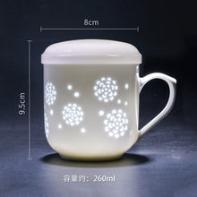 将图片加载到图库查看器，古镇陶瓷景德镇玲珑过滤杯带盖茶杯白瓷水杯泡茶杯子马克杯陶瓷杯
