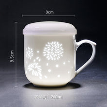 将图片加载到图库查看器，古镇陶瓷景德镇玲珑过滤杯带盖茶杯白瓷水杯泡茶杯子马克杯陶瓷杯
