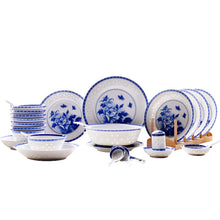 将图片加载到图库查看器，古镇陶瓷 景德镇中式釉中青花餐具家用碗碟盘套装礼品陶瓷碗盘子
