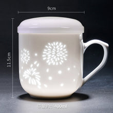 将图片加载到图库查看器，古镇陶瓷景德镇玲珑过滤杯带盖茶杯白瓷水杯泡茶杯子马克杯陶瓷杯
